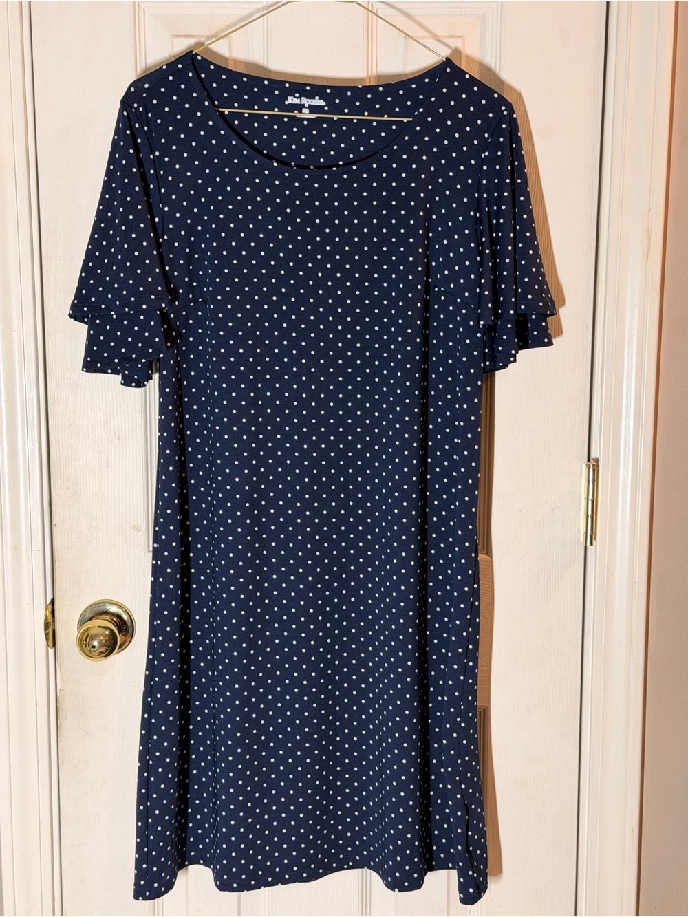 Kim Rogers Navy and White Polka Dot Short Sleeve A-Line Dress